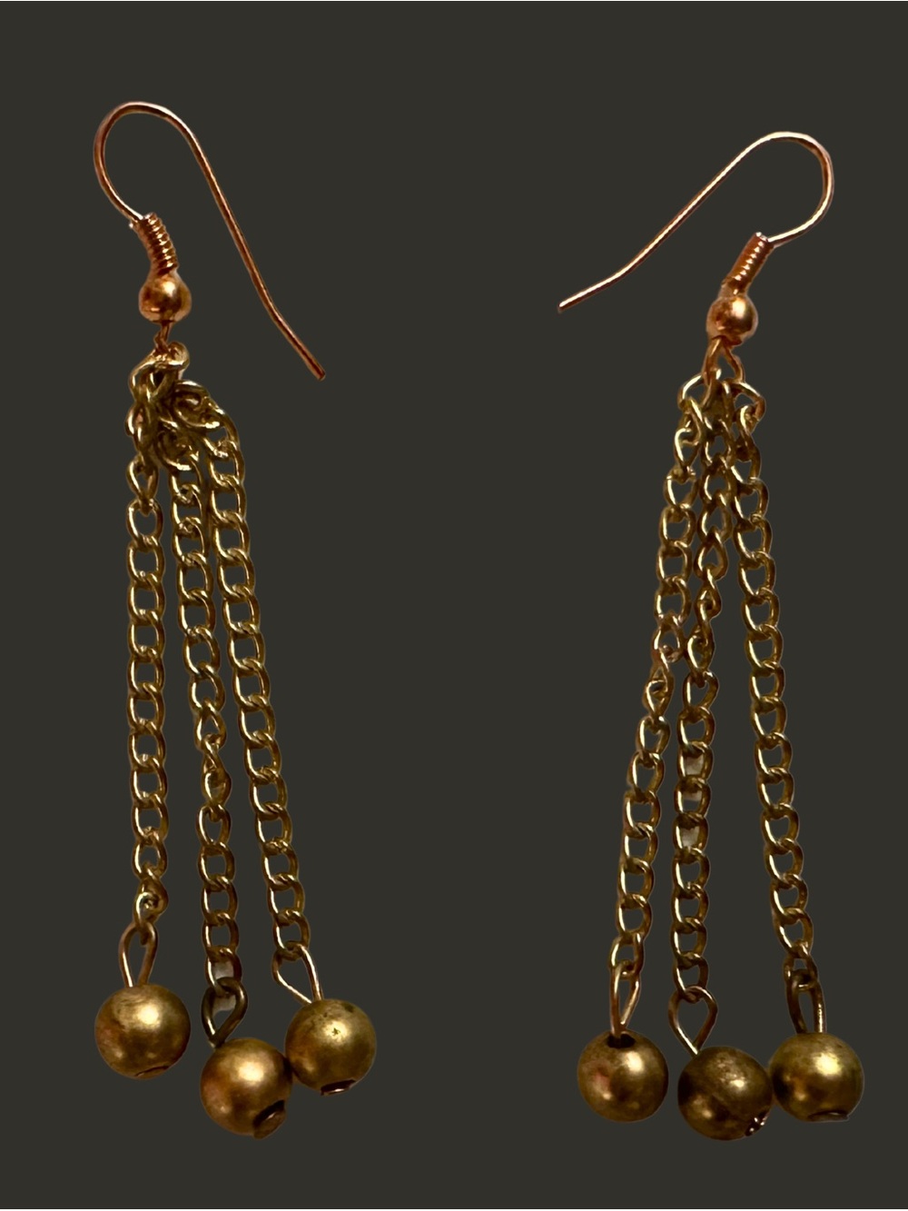 Triple Chain Gold Drop Earrings with Polished Beads